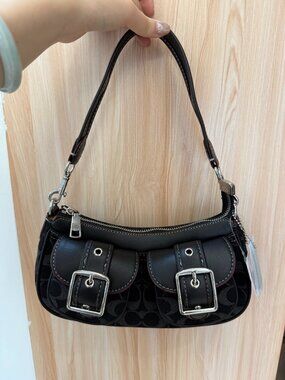 COACH CQ184 Ashton Baguette In Signature Denim Black Crossbody New